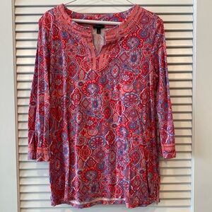 Talbots 3/4 Sleeve Tee Shirt Pink Pattern Size M